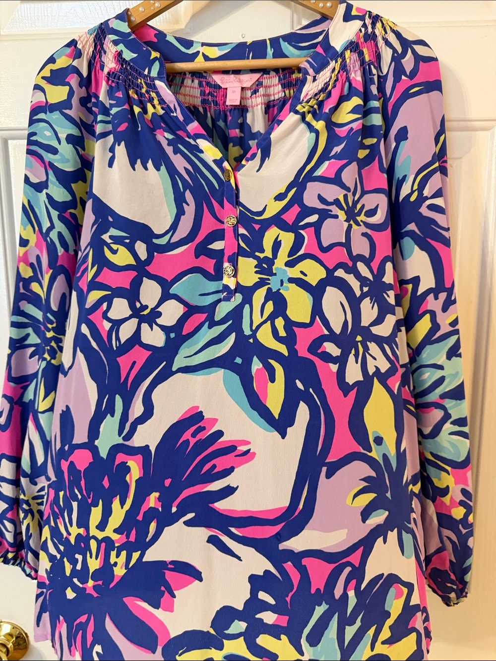 Lilly Pulitzer Multicolor Floral Smocked Tunic — Blue, Pink & Yellow